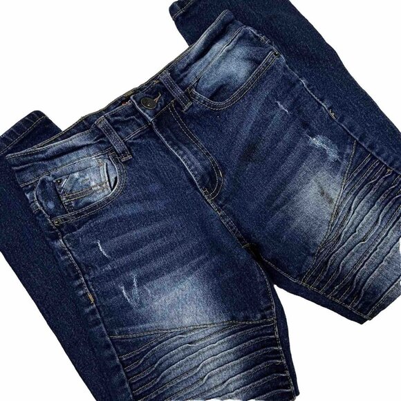 VTG Y2K South Pole Blue Jeans Pintuck Moto Distressed Skinny Fit‎ Youth Girls 10 - Picture 1 of 8